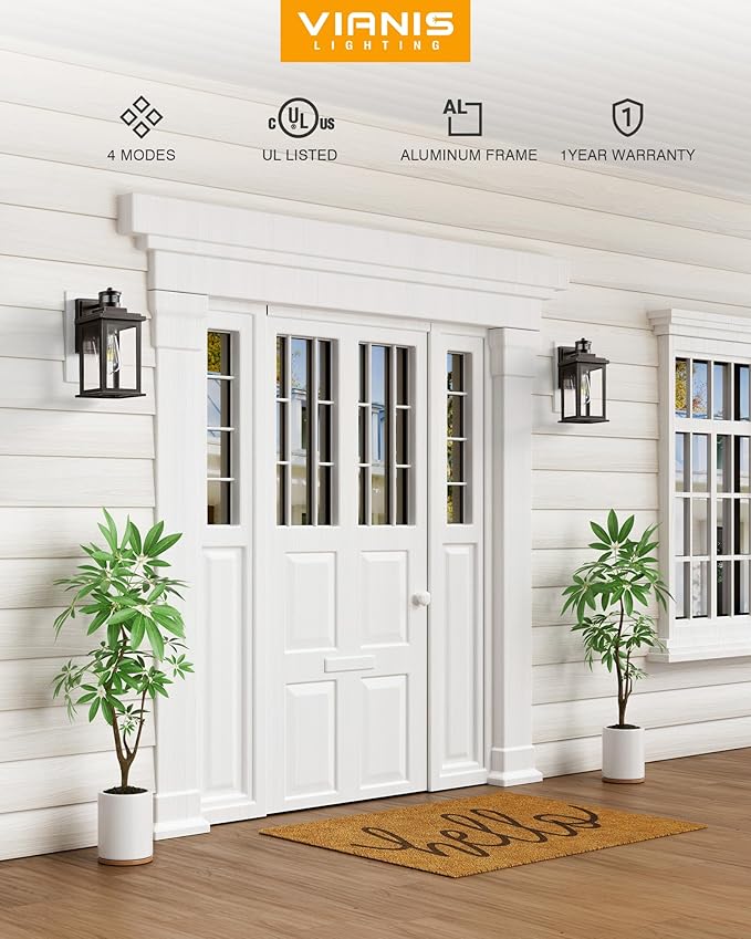 VIANIS Exterior Lights for House with Motion Sensor, Brown Dusk to Dawn Outside Lights for House, Oil Rubbed Bronze Exterior Lighting Fixtures for Garden, Garage, Doorway,Aluminum,Hardwired, Non-solar