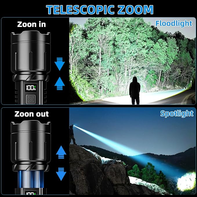 Rechargeable Flashlight 3000 High Lumens, LED Super Bright Flash Light, Tactical Flashlights with LCD Power Display, 6 Modes, Waterproof, Brightest Flashlight for Emergencies Camping