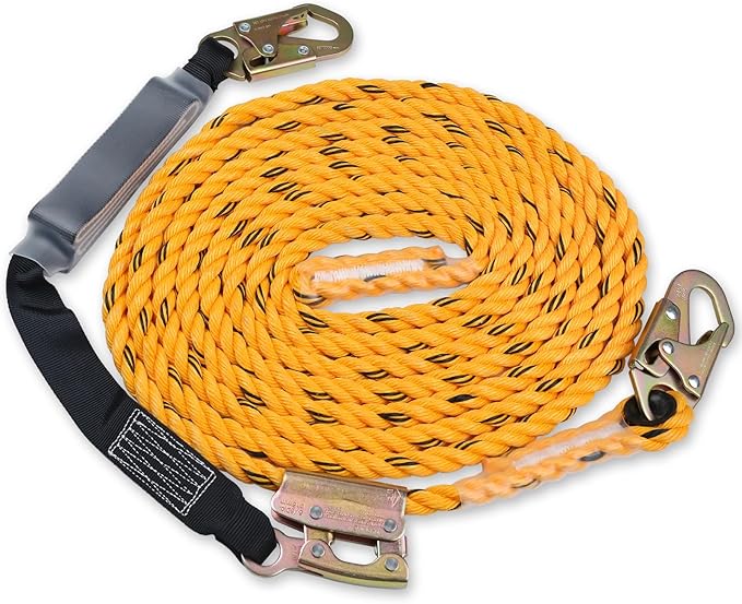 50ft Vertical Lifeline Assembly with Shock Absorber,Fall Protection Safety Rope for Roofing,OSHA ANSI Compliant