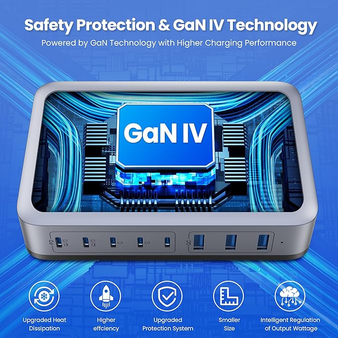 USB C Charger 415W USB C Charger Block, 8-Ports GaN IV Fast Charging Station Hub, Dual PD 100W Laptop Charger Adapter,for MacBook Pro/Air/iPad/iPhone16/15/14/Apple Watch/DELL/Samsung for Home Office