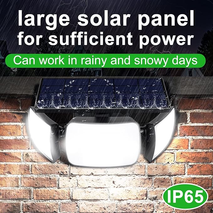 intelamp Solar Outdoor Lights 1200LM 6000mAh Security Lights with Remote Control,3 Heads Motion Sensor Light Outdoor, IP65 Waterproof,270° Wide Angle Flood Wall Lights with 4 Modes(2Pack)