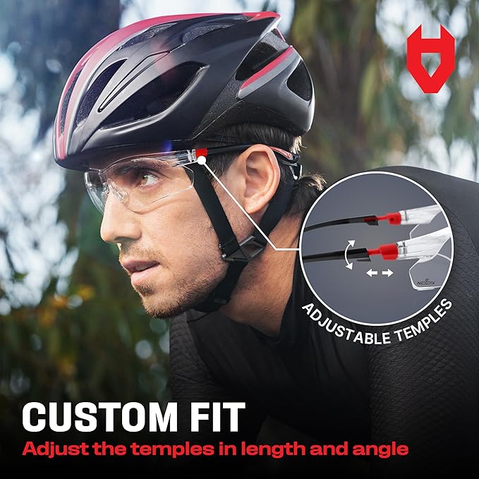 NoCry Clear Safety Glasses for Men and Women with Anti-Fog and Scratch Resistant Wrap Around Lenses, Adjustable Temples and Nose Pads — ANSI Z87 Certified Protective Eyewear with 100% UV Shielding