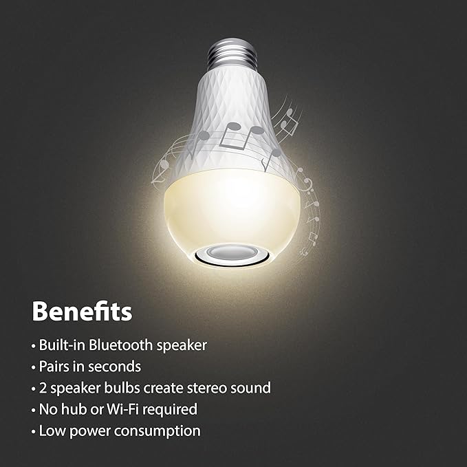 Feit Electric A19 LED Speaker Light Bulb, 60W Equivalent Built-in Speaker IntelliBulb, E26 Medium Base, 750 Lumens, 3000K Bright White - BTOM60830LEDI