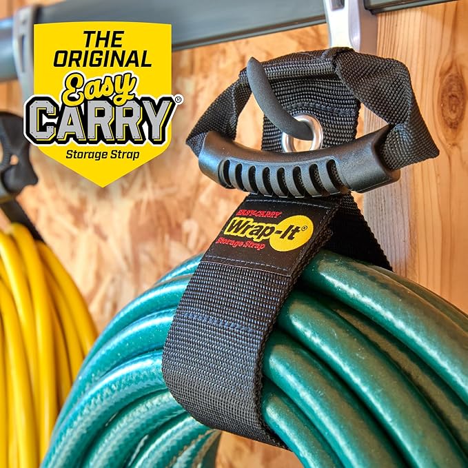 Easy-Carry Wrap-It Storage Straps - 22" (2-Pack) Black with Grommet - Extension Cord Holder Organizer for Garden Hose Storage Cord Straps