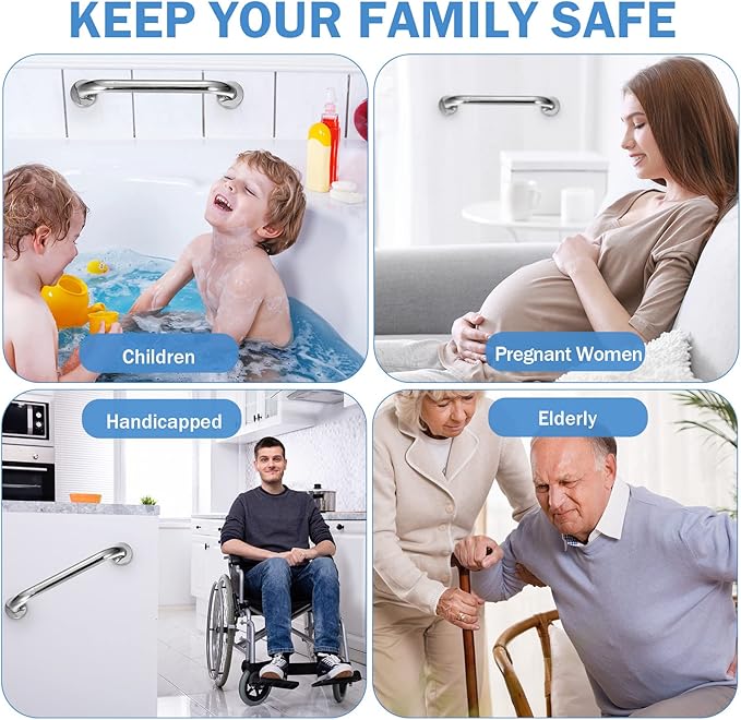 Therwen 6 Pack Grab Bars for Bathtubs and Showers Shower Grab Bars for Seniors Stainless Steel Bathroom Handicap for Elderly for Wall Shower Handle Assist Device(18 Inch,Silver)