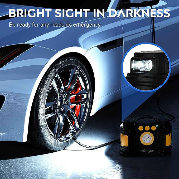 Nilight Tire Inflator Portable Air Compressor Dual Power Car 12V DC Home 110V AC Pump w/Analog Pressure Gauge Fast Inflate Auto Shutoff for Cars SUV Motorcycle Bicycle