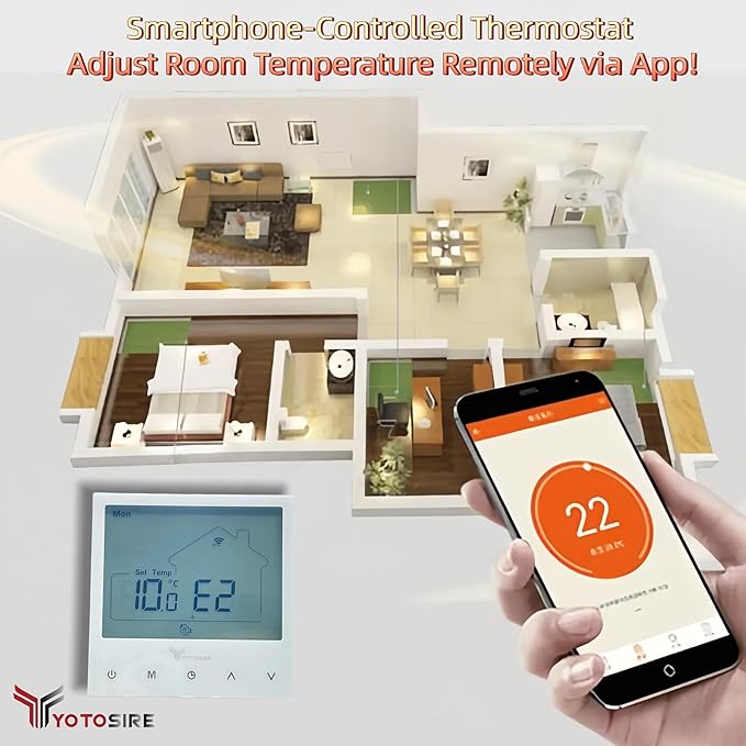 WiFi Programmable Thermostat for Radiant Floor Heating - 120V/240V Dual Voltage, Smart Home with Floor and Air Sensor, Touchscreen Display, Energy Saving