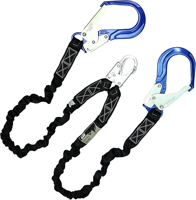 AFP 6FT Double Leg Internal Shock Absorbing Safety Fall Protection Lanyard with Dual Aluminum Pelican Rebar & Steel Snap Hook | Heavy-Duty Webbing | OSHA & ANSI Rated (Aluminum)
