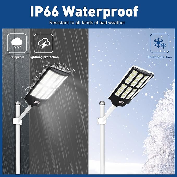 8000W Solar Street Lights Outdoor - Wide Angle Solar Lights Outdoor Motion Sensor, Parking Lot Light Dusk to Dawn,7000K LED Street Light for Commercial,Yard(2 Pack)