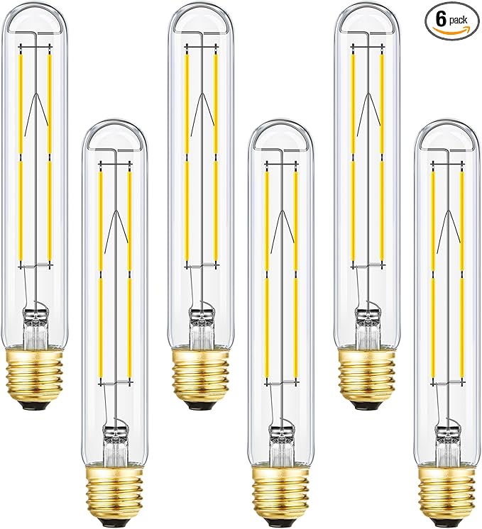 Leools Dimmable E26 Edison Bulb 8W Equal 75 watt Light Bulb AC120V Daylight 4000K Edison Light Bulbs 75 Watt 800LM Tubular T10 led Bulb for Rustic Pendant,Chandeliers,Wall sconces,Vanity 6Pack