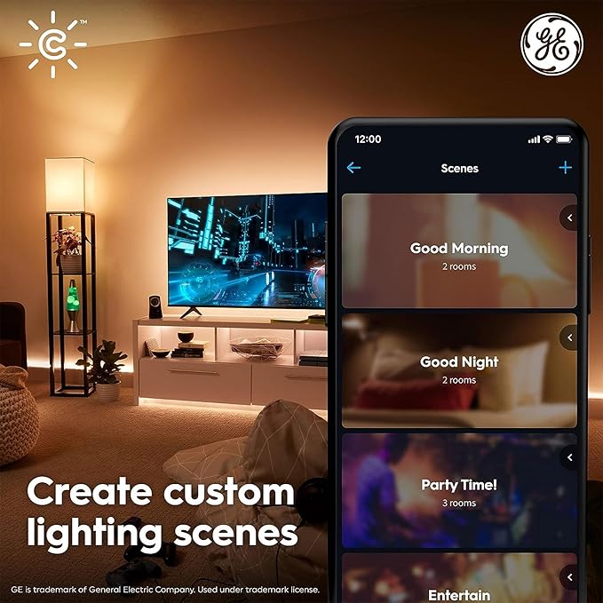 GE CYNC A19 Smart LED Light Bulbs, Soft White, Bluetooth and WiFi Light Bulbs, 60W Equivalent, Work with Amazon Alexa and Google Home, 2 Count (Pack of 1)