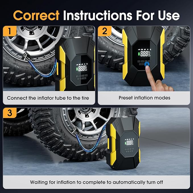 Tire Inflator Portable Air Compressor,150PSI Cordless Air Pump for Car Tires with Rechargeable Battery & Digital Pressure Gauge, 5X Faster Portable Tire Inflator for Cars, Motorcycles, Bikes, Balls