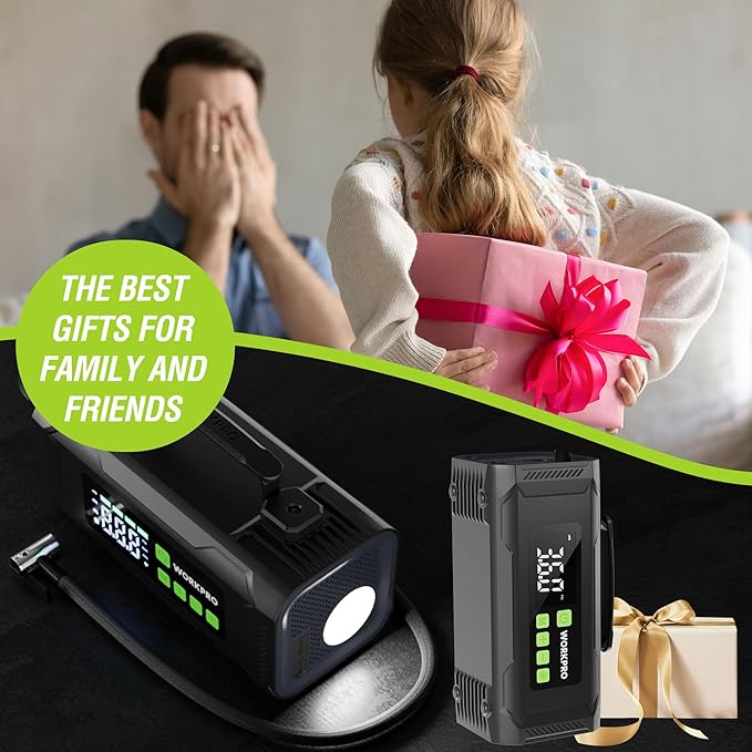 WORKPRO Tire Inflator Portable Air Compressor, 12V Electric Air Pump 150PSI for Car Tires with Pressure Gauge, 3X Faster Portable Tire Inflator for Car Motorcycle Bicycle Ball with Dual Power Supply