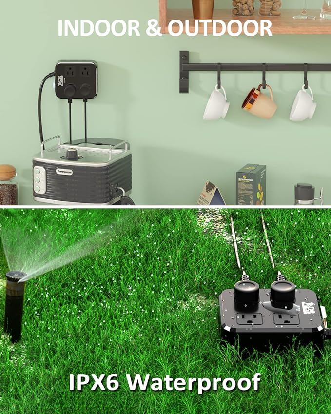 Outdoor Power Strip Weatherproof, Waterproof Surge Protector with 4 Wide Outlet with 3 USB Ports, 10FT Extension Cord,1875W Overload Protection,Outlet Extender for Christmas Lights ETL Listed Black