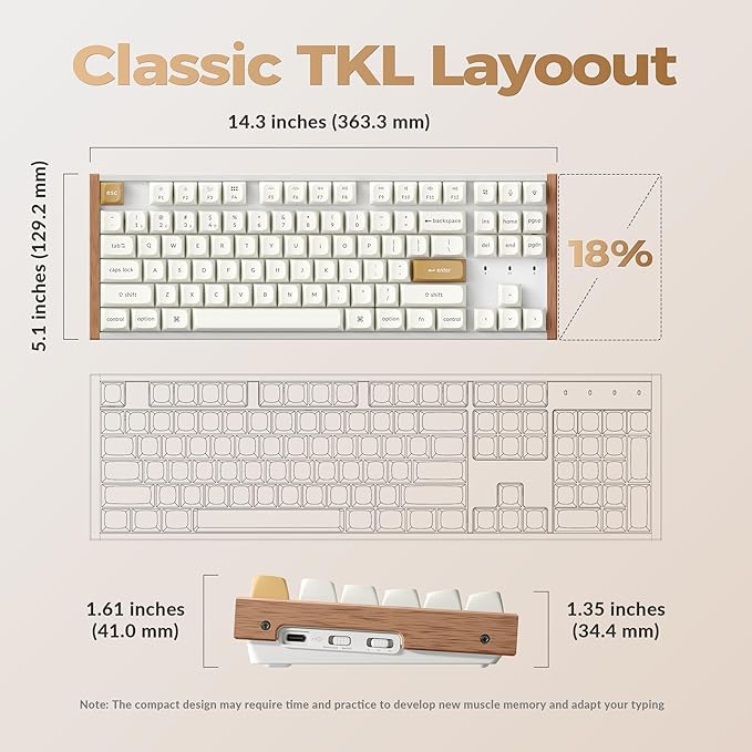 Keychron K8 HE TKL Wireless Bluetooth 2.4G Wired Triple Mode Hot Swappable Hall Effect Keyboard with QMK VIA Aluminum+Wood Frame Rapid Trigger for Mac Windows Linux-White