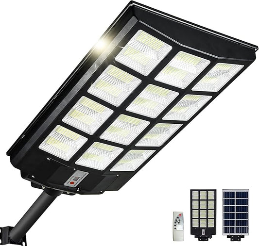 Solar Street Lights Outdoor - 8000K Commercial Parking Lot Lights Dusk to Dawn, Waterproof Solar Security Flood Lights with Motion Sensor and Remote for Yard, Garage, Driveway