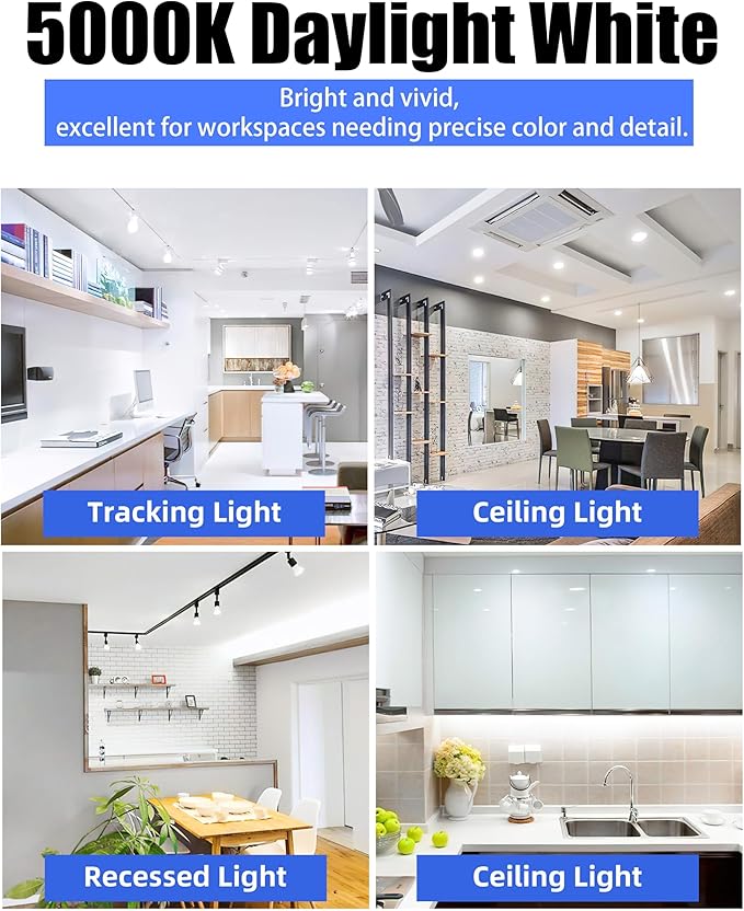 Lumiverse Dimmable GU10 LED Light Bulbs, 5.5W Bright 5000K Daylight White 50W Halogen Equivalent, 500lm Energy Saver for Track Lighting Fixture, Kitchen, Basement, Home, 25000 hrs Lifespan 10 Pack