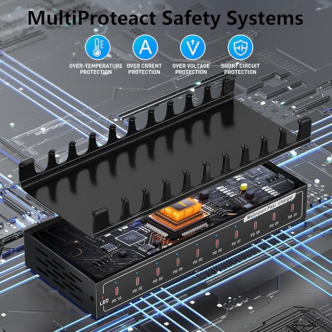 Lcoco&Dream 200W Fast Charging Station, 10 Port USB C Desktop Charger (10USB C PD3.0) - 45W Max for Laptop, MacBook, Phone, Tablet - Compact Multi Port Travel Charging Station
