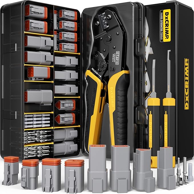 Deutsch Connectors Crimping Tool Kit, Deutsch Connector Kit 2/3/4/6 Pin DT Connectors Waterproof Automotive Electrical Connectors with 22-14 AWG Deutsch Crimp Tool, Deutsch Pin Removal Tool