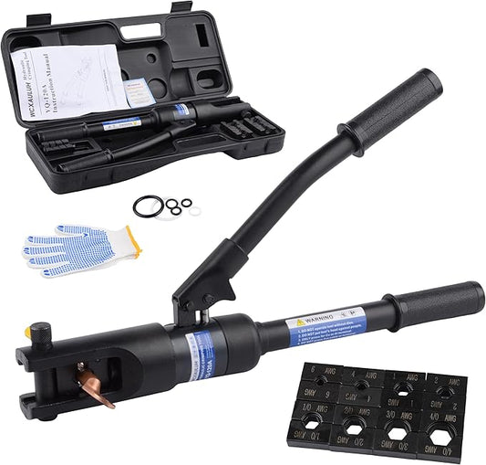 6.5 Tons HYDRAULIC CRIMPING TOOL Crimper with 8 Pairs of Dies,360 degree rotating head crimping tool, Battery Cable Ends Ring TerminalsEasy to Operate Hydraulic Wire Crimping Tool Kit for Wire Rope,