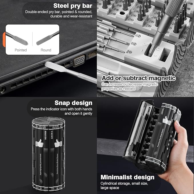 Precision Screwdriver Set 128 in 1 Professional Multi-Tool with S2 Magnetic Screwdriver Bits Roll-up Cylinder Organizer Portable Repair Tool Kit for Computer Phone Watch Electronics Maintenance