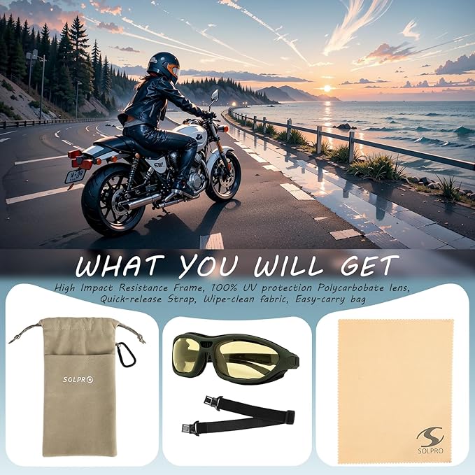 Anti-Fog Safety Motorcycle Riding Sunglasses Foam padded Goggle, Dustproof, Windproof, Hunting, Hiking, Golfing