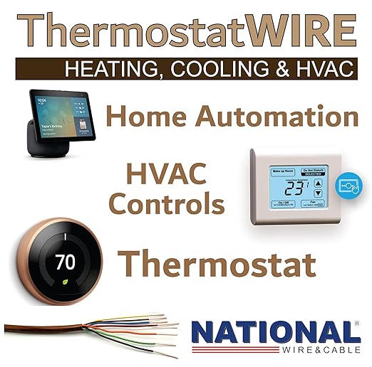 18/8 25Ft. NATIONAL Wire&Cable Thermostat Doorbell HVAC Heating Control Professional Cable Wire - Made in USA - 100% Solid Copper Conductors, CL2 ETL Listed, Low Voltage Applications Use