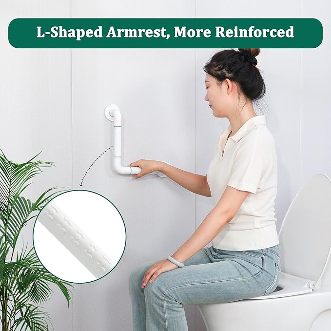 Anti Bathroom Grab Rail,90° Detachable Right Angle White Stainless Steel Shower Hand Rail,Safety Hand Rail Support for Elderly, Children and Disability