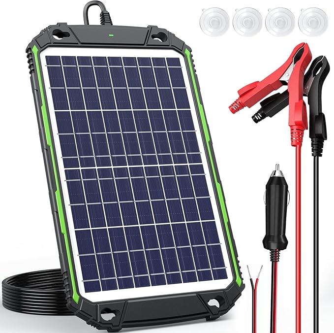 10W 12V Solar Battery Charger Maintainer PRO, Built-in Smart MPPT Charge Controller, Waterproof 10 Watt 12 Volt Solar Panel Trickle Charging Kits for Car Auto Boat RV Marine Trailer