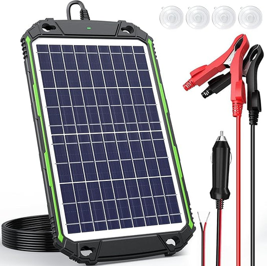 10W 12V Solar Battery Charger Maintainer PRO, Built-in Smart MPPT Charge Controller, Waterproof 10 Watt 12 Volt Solar Panel Trickle Charging Kits for Car Auto Boat RV Marine Trailer