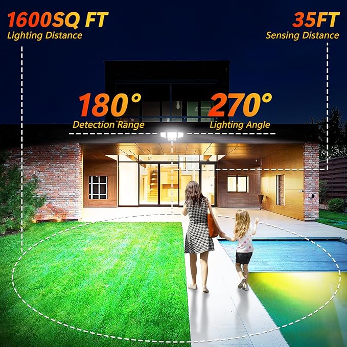 Solar Motion Sensor Outdoor Lights - 3000LM Dual PIR Motion Detector with Remote, 3 Lighting Modes, 270° Illumination, IP65 Waterproof Security Flood Lights for Yard, Garage, Patio(2 Packs Remote)