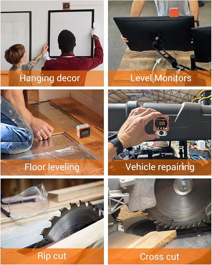 Digital Angle Finder Magnetic Electronic Angle Cube Dual Laser Gauge Digital Level with Slope Percentage Table Saw Miter Protractor Woodworking Measuring Tool Level Box for Hanging