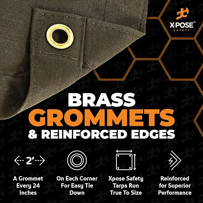 Xpose Safety Canvas Tarp - 10oz Olive Drab Canvas Tarps Heavy Duty Water Resistant with Brass Grommets- Multipurpose Outdoor Tarpaulin for Camping, Canopy, Trailer, Equipment Cover 4' x 4'