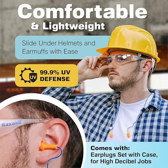 Raxwell Clear Safety Glasses, ANSI Z87.1, Wraparound, Anti-Scratch, Impact-Resistant, Eye Protection for Work & DIY