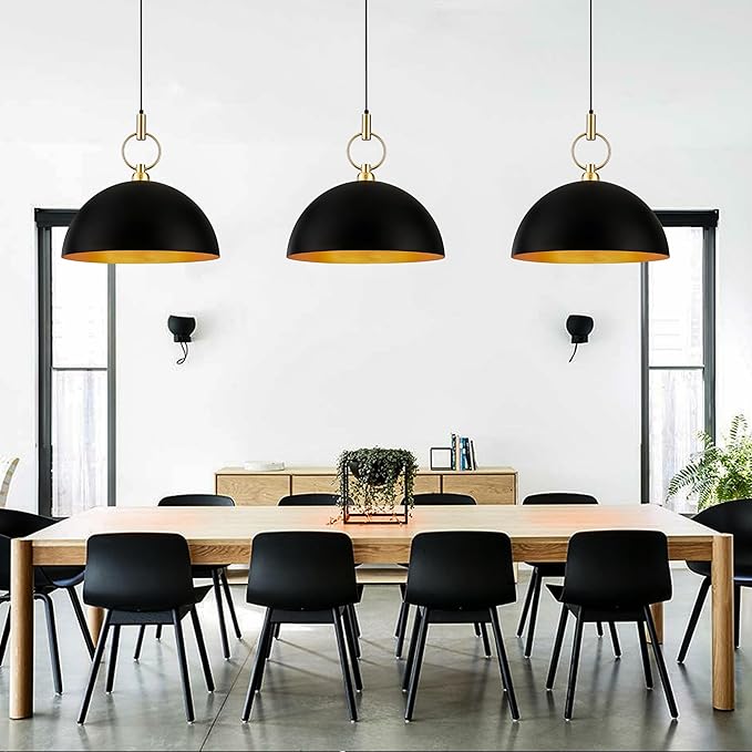 19.6" Black and Gold Pendant Lights for Kitchen Island Large Dome Pendant Light Fixture Industrial Hanging Lamp for Dining Room Hallway Entry Bedroom Bar