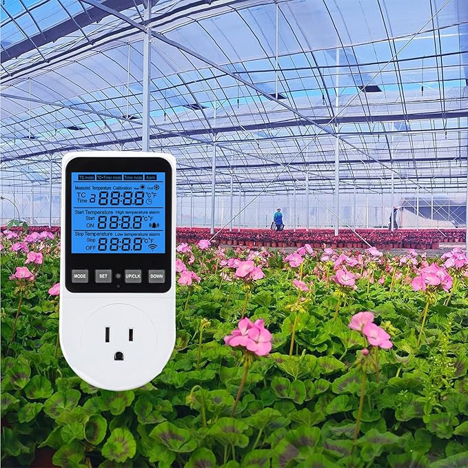 Digital Day Night Thermostat Outlet Plug with Timer, Heating Cooling Multi Period Temperature Controller, LCD Screen Outlet Socket for Reptile Incubator Greenhouse Brewing Refrigerator 110V