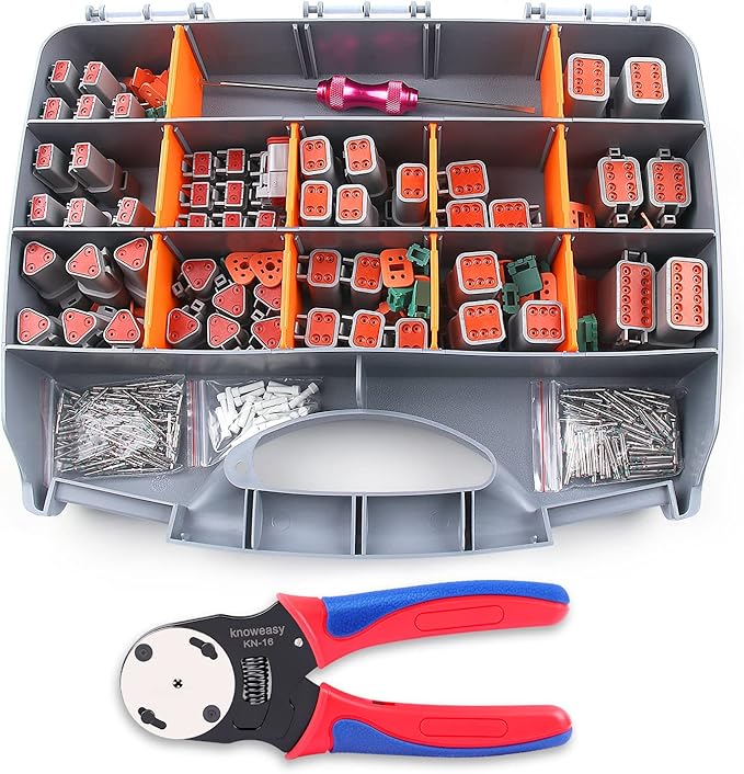 Knoweasy 338pcs DT Deutsch Connector Kit - 2/3/4/6/8/12 Pin Connectors, Deutsch Crimping Tool, Removal Tool, Waterproof Automotive Electrical Connector