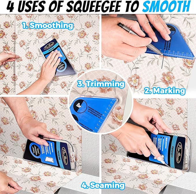 Wallpaper Smoothing Tools, 10pcs Wallpaper Kit with Silicone Flat & Corner Seam Roller, Squeegee and Wallpaper Paste Brush for Smoothing Wall paper Peel and Stick Vinyl Application