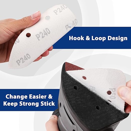 WORKPRO 150PCS Mouse Sander Pads, 5 Hole Detail Sander Sandpaper Sanding Sheets, 40/80/120/180/240 Assorted Grits for Wood Furniture