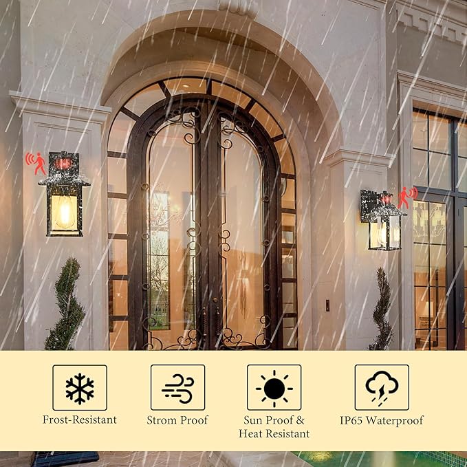 Porch Lights with Motion Sensor - Dusk to Dawn Outdoor Wall Lights, Exterior Motion Lights for House, Patio - 2Pack