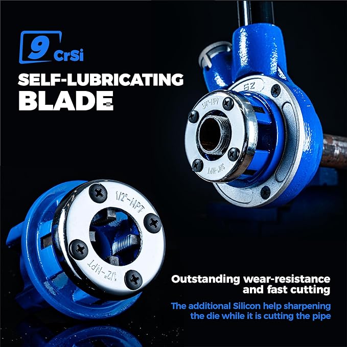 toolant Ratchet Pipe Threader Kit, NPT 1/4" - 1-1/4" Manual Ratcheting Pipe Threader, Portable Pipe Threading Tool Set with 6PCS NPT Dies, Storage Case for Galvanized Aluminum Iron Copper Pipes