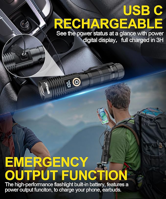 Rechargeable Flashlight High Lumens 3Packs-Super Bright Magnetic Flash Light with Power Digital Display, Long Range,Dimmable,Waterproof,Pocket Handheld Tactical LED Flashlights for Emergency