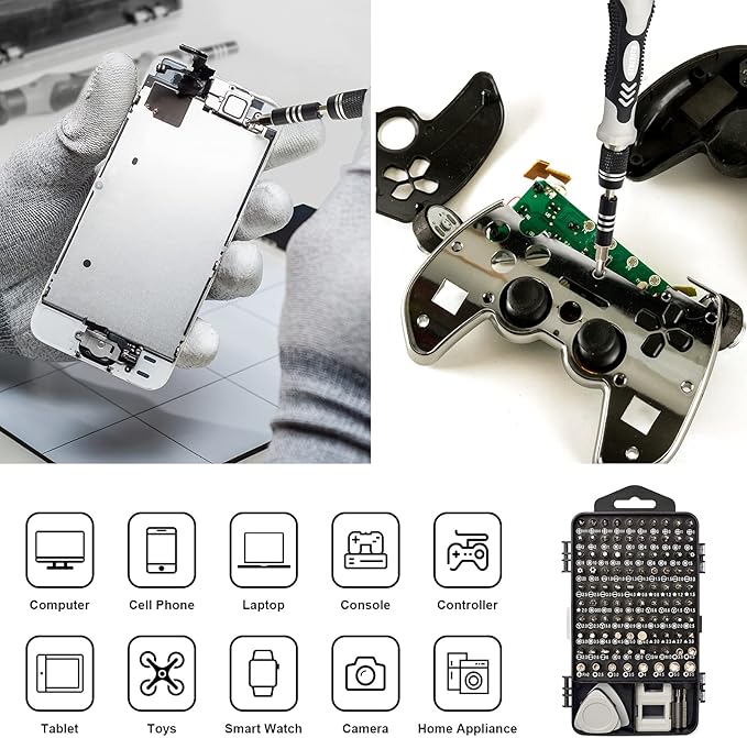 STREBITO Precision Screwdriver Set 124-Piece Electronics Tool Kit with 101 Bits Magnetic Screwdriver Set for Computer, Laptop, Cell Phone, PC, MacBook, iPhone, Nintendo, PS4, PS5, Xbox Repair