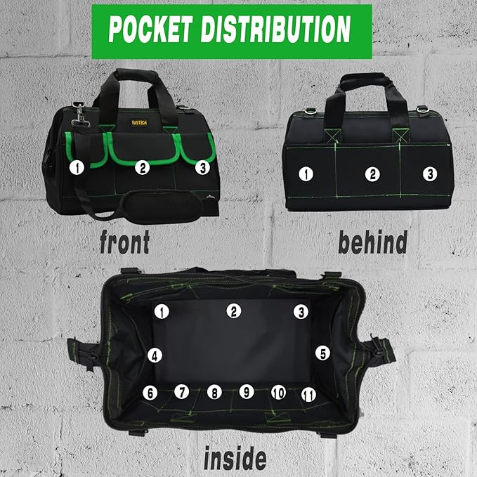 22 Inch Tool Bag With Comfortable Shoulder Straps, Waterproof Wide Mouth Tool Kit, Tool Storage Package For Men/Women (22IN Green)