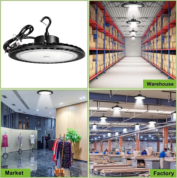High Bay Led Shop Lights 200W 4PACK UFO Led High Bay Light 5000K 30000lm Dimmable Led High Bay Light with US Plug ETL Listed high Bay led Light for Warehouse Lights Commercial Bay Lighting