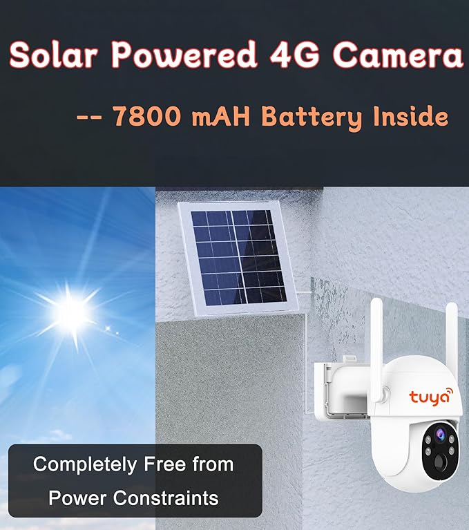 4G LTE Cellular Solar Powered 2K Security Camera Outdoor, 720 day Unlimited Data, No WiFi Battery Cam, Built in SIM Card, PIR Motion Sensor, 360° Live Surveillance, 2-Way Talk, Color Night Vision IP65