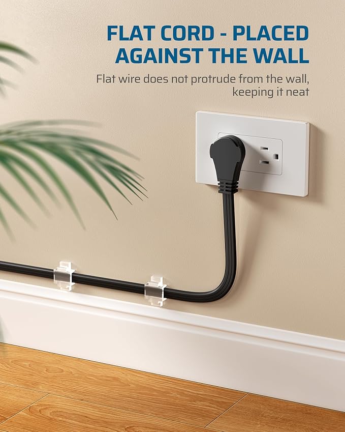 DEWENWILS 3FT 360° Rotating Flat Plug Extension Cord/Wire, 16AWG Multi 3 Outlet Extension Cord, 3 Prong Grounded Wire for Small Appliances, 2 Pack, Black