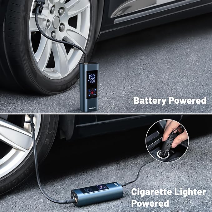 Tire Inflator Portable Air Compressor: Cordless Air Pump for Car Tires 150PSI - Tire Pump with Pressure Gauge for Car Bike Motorcycle Balls (Black blue)