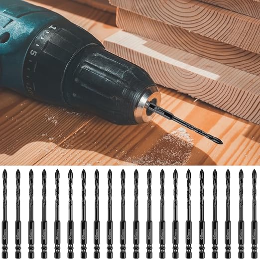 20Pcs Concrete Drill Bit Set 5mm Alloy Masonry Drill Bit Set Stable Carbide Tipped Tile Drill Bit Cross Head 1/4 Hex Shank Drilling Hole Bit for Concrete Cement Brick Wood (5mm 20pcs)