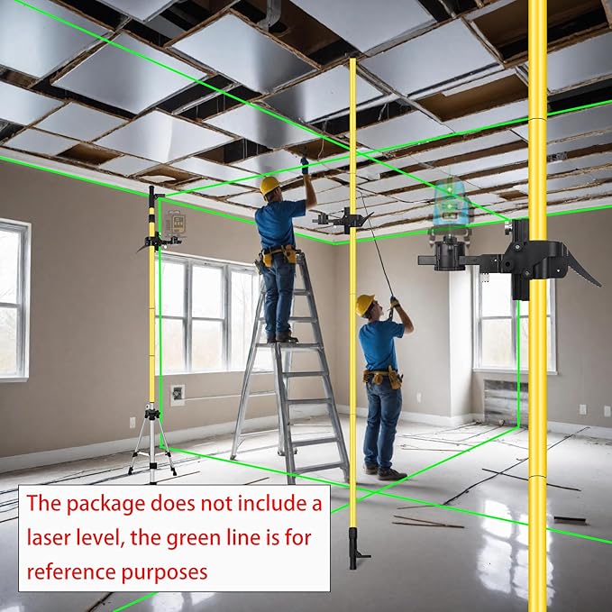 13.77-foot/4.2-meter multifunctional laser level pole with 3.93-foot/1.2-meter tripod and 1/4 or 5/8 threaded interface with swivel gimbal